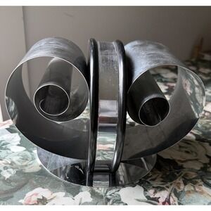 VTG MCM  Chrome Double Scroll Spiral Desktop Bookends Art Deco Book Rack Rare